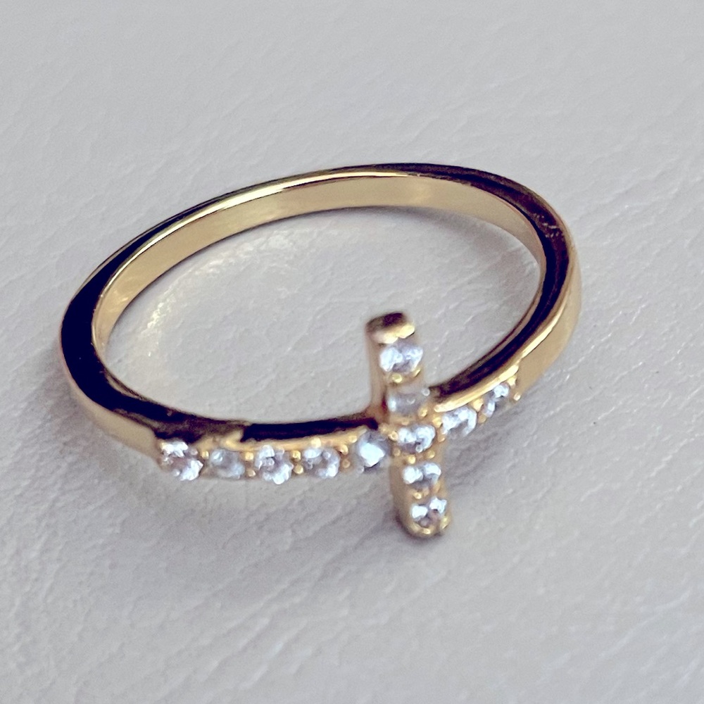 Mia Fiore Silver Sterling 925 Gold Plated Cross Ring